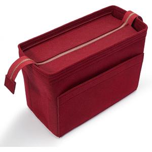 Vercord Felt Zipper Handbag Tote Purse Duffel Backpack Organizer Insert Burgundy Small