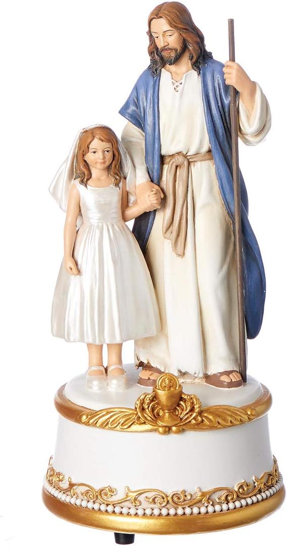 Joseph's Studio by Roman - 7.5" H Jesus with Girl Figure First Communion Musical Figure, Religous Gift