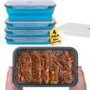 Extra Large Collapsible Food Storage Containers with Lid & Air Vent, 58 oz, 4 Pack, XL Collapsible Marinade Container with Lid Foldable Silicone Containers, Microwave Freezer Dishwasher Safe, Blue