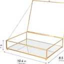 REDHUGO Large Glass Boxes for Display Handmade, Mirrored Bottom, Glass Jewelry Trinket Box with Lid, for Book, Photo, Keepsake Organizer, Display Case for Vanity Decor Home Dresser, Gold