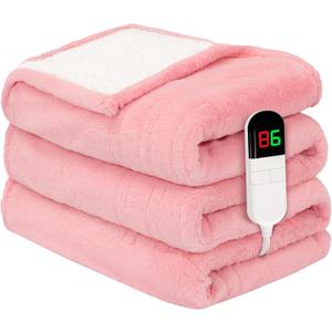 Premium Heated Throw Blanket 50"60" - Ultra Cosy Soft Electric Blanket with 8 Heating Levels,Plush Fast Heating Faux Fur Blanket for Bed & Couch - Auto Shut Off,Machine Washable (Pink)