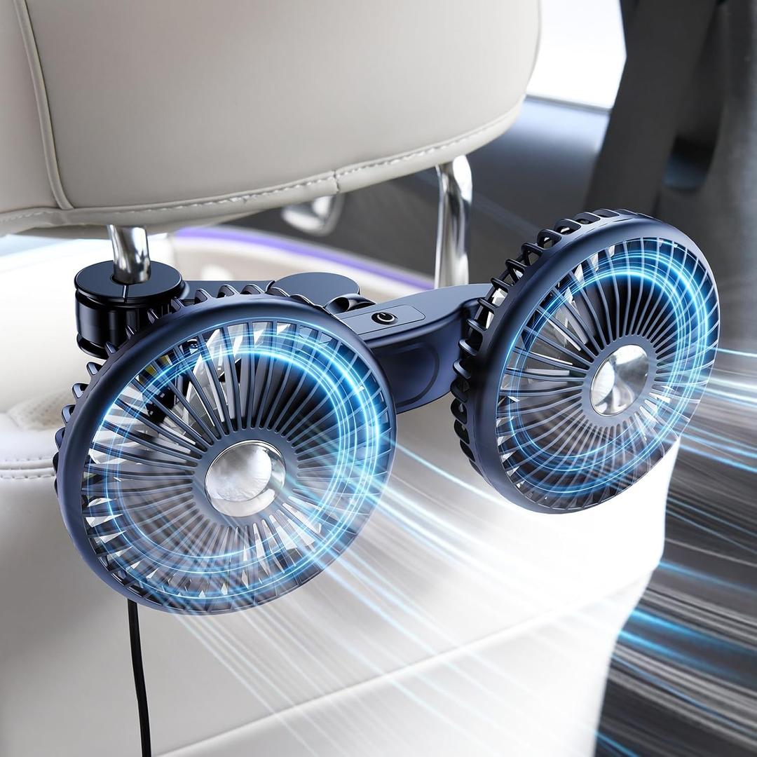 Dual Head Car Cooling Fans for Back Seat for Kids, Usb 5V/ 12V /24V Car Backseat Headrest Fan for Baby Rear Facing, Car Seat Cooler That Blow Cold Air for Vehicles Sedan Suv Rv Truck Without Ac