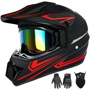 XINGSILUC Youth Kids Motocross Helmet, Adult ATV Dirt Bike Helmet with Goggles Gloves & Mask Quick, Full Face Motorcycle Helmet with Quick Release Buckle DOT Certified Size L