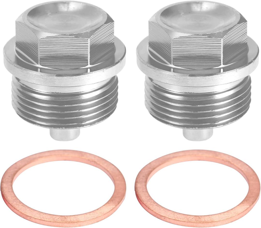 X AUTOHAUX 2 Set M24x1.5 Oil Drain Plug Magnetic Aluminum Alloy Sump Drain Nut Oil Drain Bolt with 2 Washer for Car Motorcycle Silver Tone