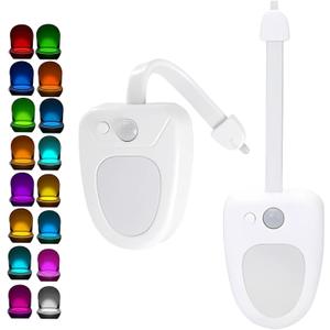 2-Pack Motion Sensor Toilet Night Light, 16-Color Changing LED Bowl Light with Flexible Arm, Waterproof Bathroom Lamp for Night Use Hangable Stickable Wall Lamp Decor