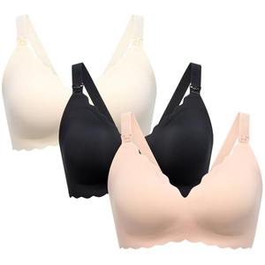 Momcozy Nursing Bras for Breastfeeding, Seamless Pregnancy Maternity Bra Wireless Classic Jelly Strip Support Nursing Bra, L