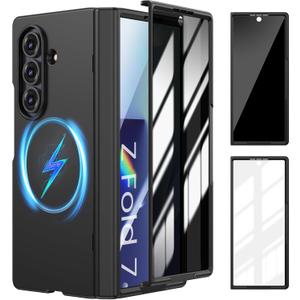 Goton Magnetic for Samsung Galaxy Z Fold 7 Case with Privacy Screen Protector + HD Screen Protectors, [Compatible with MagSafe] Full Body Shockproof Slim Cover with Hinge Protection, Black