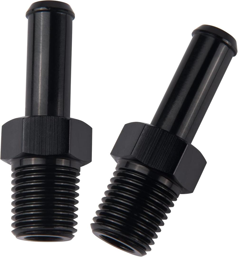 EVIL ENERGY 1/4" NPT Male to 3/8" Barb Fitting Adapter Straight Aluminum Black 2PCS