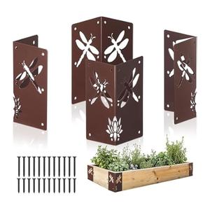 4Pcs Raised Garden Bed Corner Brackets with Cute Animal Engravings, 8"×4"×4", Ultra-Adaptive Cor-Ten Steel, Vibrant Color Changes, Fits 12"-24" Garden Beds, Stackable for Height