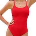 ZAFUL Women's One Piece Swimsuit Ribbed Open Back Bathing Suit Tummy Control Scoop Neck Adjustable Straps High Cut Swimwear, Size M