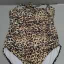 Smismivo Tummy Control Swimwear Halter One Piece Slimming Vintage Retro Swimsuit Womens Ruched Push Up Bathing Suit (Large, Cheetah)