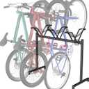 3 Bikes Floor Stand, Adjustable Bicycle Parking Rack with Hook for Garage, Indoor, Outdoor, Metal Cycle Storage Organizer Rack for Mountain, Road and Kids Bikes, Max Tire Width 2.5, Black