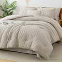 Litanika Oversized King Comforter Set with Sheets 120x120, 7 Pieces Super King Bed in a Bag Boho Tufted Bedding Comforter Sets Oatmeal