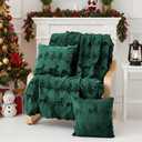 Tegeme Christmas Blanket & Throw Pillow Cover Set, Reindeer Christmas Tree Throw Dutch Velvet Faux Rabbit Fur (50x60) & 2 Fur Plush Pillow Covers (18x18) for Winter Holiday Couch Sofa Bed (Green)