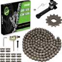 25H Chain 132 Link 13 Tooth Sprocket Compatible with Razor MX650 MX500 RSF650 SX500 Mcgrath Electric Dirt Bike MY1020 Motor Mini Pit Bike Rocket Scooter Motocross Parts with Chain Tensioner (Silver)