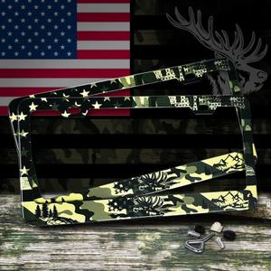USA Flag Black Camo License Plate Frames 2 Pcs Pack, Patriotic Car Tags, Aluminum License Plate Frame Holder (6x12 in)