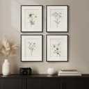 Framed Black and White Botanical Wall Art for Bathroom, Farmhouse Floral Plant Artwork for Bathroom Walls, 4 Piece Minimalist Vintage Picture Prints for Bedroom Kitchen Living Room Wall Decor, 8x10 In