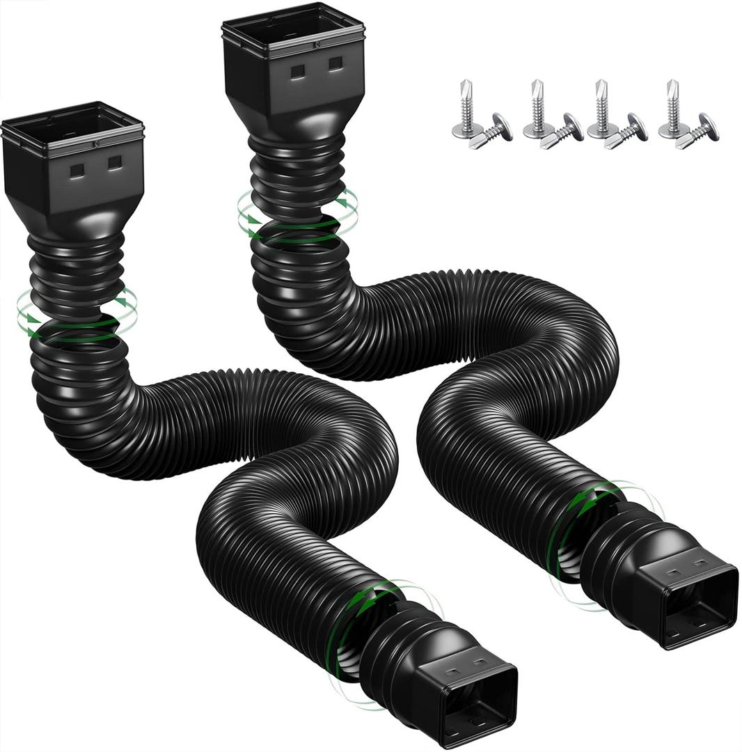 1 Pack Rain Gutter Downspout Extensions Flexible,Down Spout Extender Diverter Extendable from 21 to 68 in,Screws for Included,Black