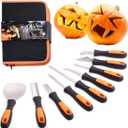 7Felicity Professional Halloween Pumpkin Carving Kit, Anti-Slip Rubber Handle, 9 Piece Stainless Steel Pumpkin Carving Tools Knife Set for Halloween DIY Decoration, with Storage Bag and Stencils