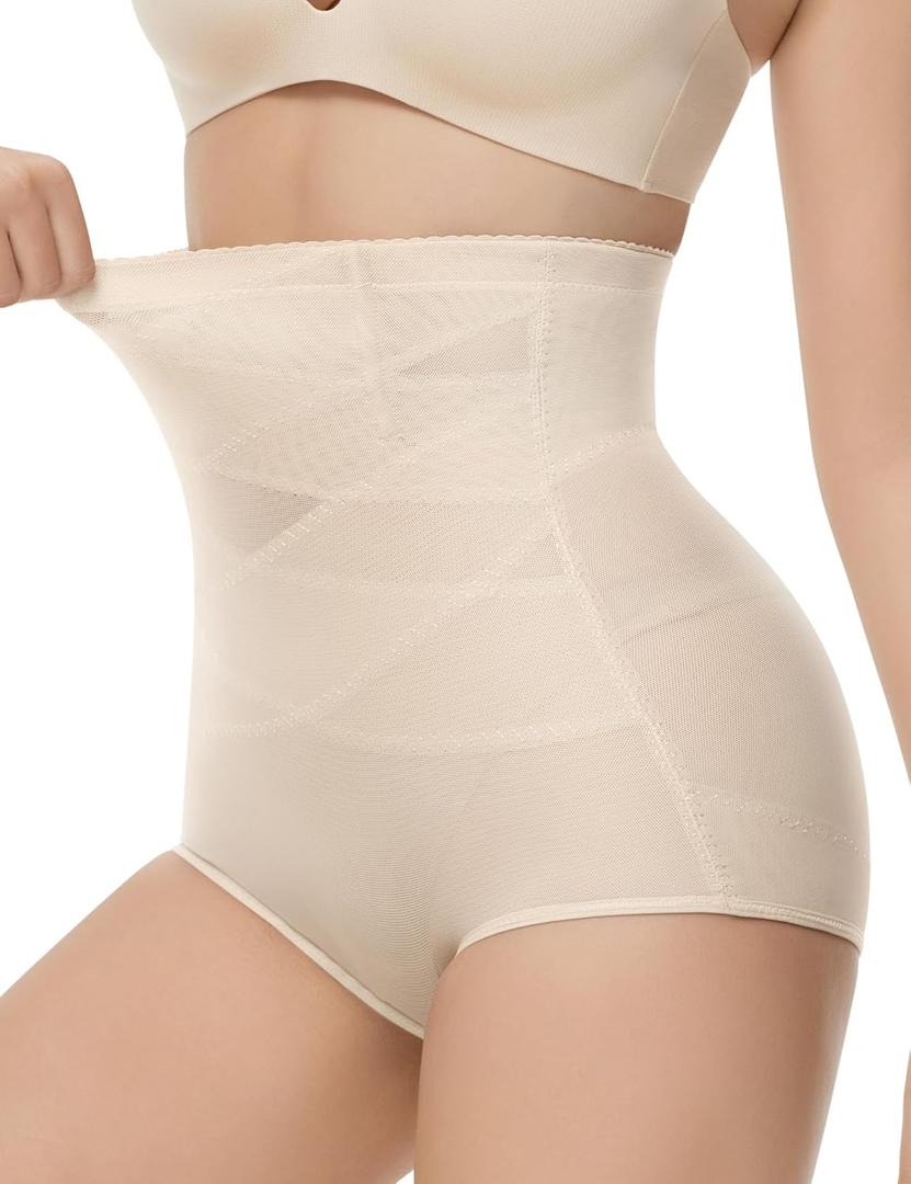 KLVEE Shapewear Tummy Control Underwear High Waisted Girdle Body Shaper Butt Lifting Panties Spanks for Women (Beige, M)