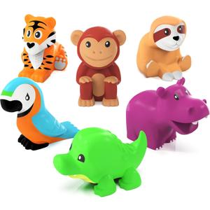 Tub Works Rainforest Mold Free Bath Toys, 6 Pack | Sealed, No Hole Bath Toys Design Keeps Moisture Out | Soft, Squeezable & Float on Water | Easy-Grip Baby & Toddler Bath Toy | Great Baby Pool Toys
