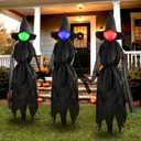 5.4Ft Halloween Light Up Witches Outdoor Yard Decorations, Set of 3 Halloween Witches Stakes Decor with Multiple Colors LED Lights, The Witch Hat Haunted House Prop for Garden Lawn Party Halloweens