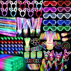 186 PCS Glow in the Dark Party Supplies,16 Foam Sticks,10 Glow Fiber Wands, 10 LED Glasses, 10 Glowing Rabbit Ears,100 Glow Sticks and 40 Finger Lights for Neon Party Birthday Carnivals Halloween