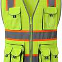 JKSafety 10 Pockets Hi-Vis Neon Color Frontal Zipper Mesh Safety Vest for Men Women Safety Utility for works Comply to ANSI/ISEA Class 2 (86-Yellow 3XL)