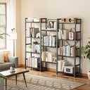 SUPERJARE Triple Bookshelf, Bookcase with 11 Open Display Shelves, Wide Book Shelf Book Case for Home & Office, 4 Tier, Black