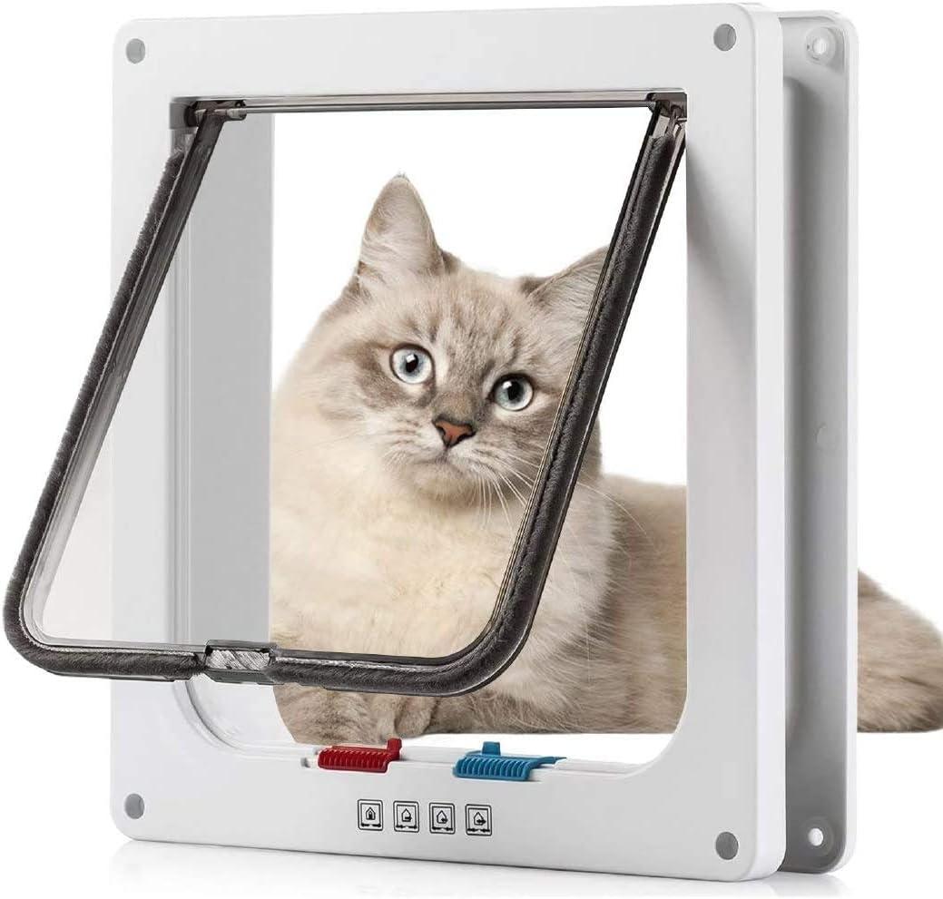 Sailnovo Cat Door Flap X-Large(Outer Size 11" x 9.8"), 4-Way Locking Cat Flap for Interior Exterior Doors, Weatherproof Pet Door for Cat/Doggie (Circumference < 24.8", Weight < 27.54 lb) White