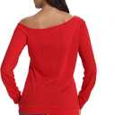 Women's Sexy Off Shoulder Christmas Print T-Shirt Long Sleeve Holiday Merry Xmas Tunic Tops (Red, XXL)