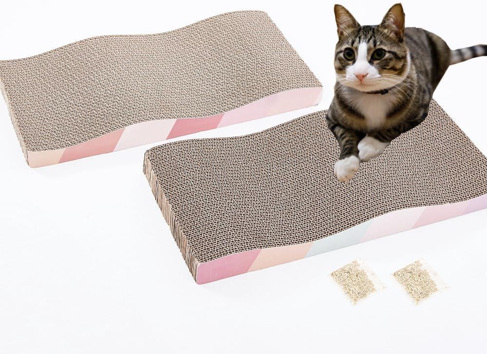 SIDAZON Cat Scratching Board cat Scratcher Cat Scratch Pad Cardboard cat scratchers for Indoor Cats Reversible Large Wide Corrugated with Catnip(2 Pcs)