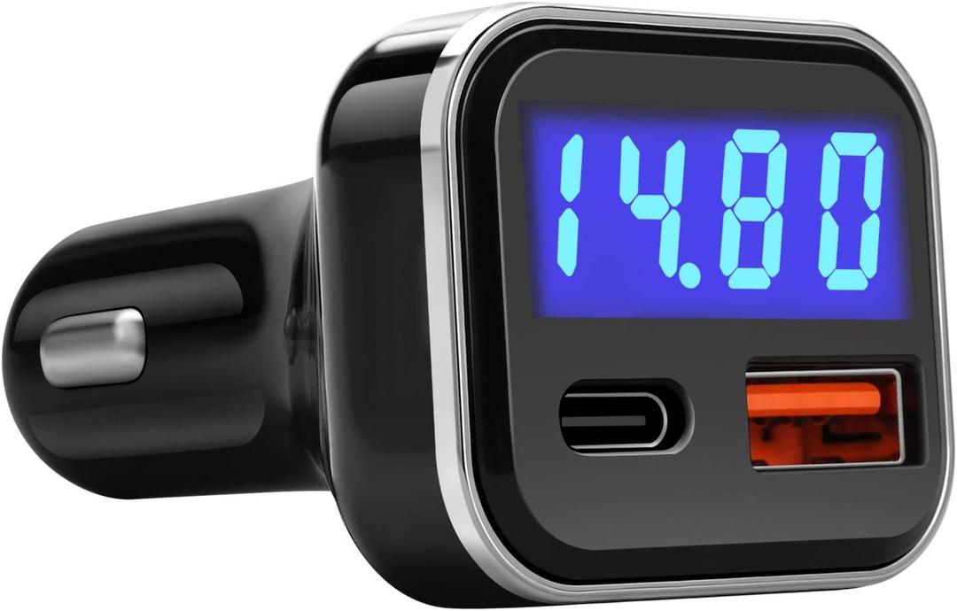 USB C Car Charger Adapter with Voltage Display, 30W Cigarette Lighter Type C Fast Charge Power Delivery & Quick Charge 3.0 (PD & QC), Volt Meter Battery Monitor, Compatible with iPhone Galaxy