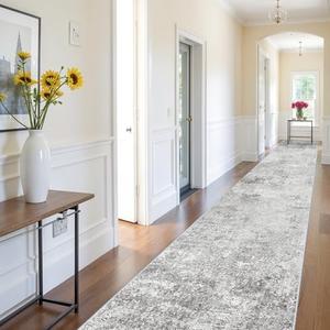 3X16 Hallway Runner Rug - Runner Rugs Modern Stain Resistant Indoor Mat Rug Runner for Laundry, Bedroom Non Slip Rubber Backing Thin Hallway Runner Rug Low Pile Carpet 3x16 Grey