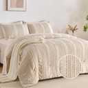 Beige Tufted Comforter Set King Size 7 Piece Bed in a BagShabby Chic Boho Bedding for Bedroom Comforter All Season Soft Microfiber Ruffle Comforter Set with Pillow and Sheets