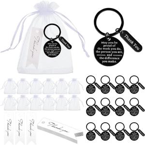 Yinkin 36 Pcs Employee Appreciation Gifts Bulk for Coworkers Keychains Organza Bags with Cards for Teacher Nurse Staff Gifts(Black)
