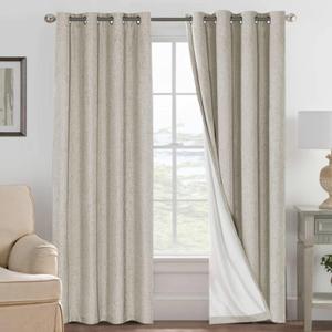 H.VERSAILTEX 100% Blackout Curtains for Bedroom Thermal Insulated Linen Textured Curtains Heat and Full Light Blocking Drapes Living Room Curtains 2 Panel Sets, Cobblestone, 52x84 Inch