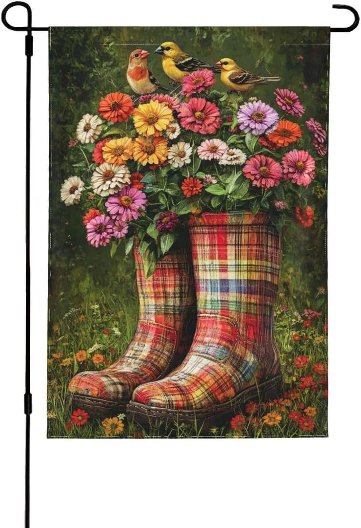 Boots And Plants Garden Flag 12x18 Inch Double Sided All-Weather Polyester Outdoor Flag For Patio Lawn Yard And Garden Welcome Decor