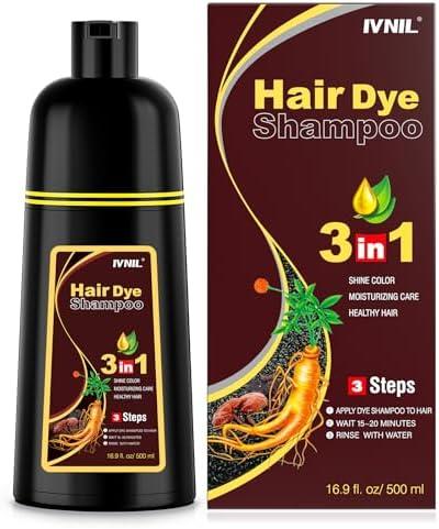 Ivnil Dark Brown Hair Dye Shampoo 3 in 1 for Women/Men Hair Color for Grey Coverage Seimi Permanent Instant Champu Para Canas Mujer for Men