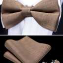 Barry.Wang Mens Suit Vest Linen Formal/Casual V-neck Waistcoat Tie Bow Tie Set Solid Color 6PC Wedding Party Tuxedo (Brown, S)
