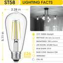 Gozelux Vintage LED Edison Bulbs, 6W, Equivalent 60W, High Brightness Daylight 5000K, ST58 Antique LED Filament Bulbs with 90+ CRI, E26 Medium Base, Dimmable, Clear Glass, Pack of 6