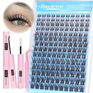 Pawotence Lash Clusters Kit Wispy Lash Extension Kit 8-16mm Natural Cluster Eyelash Extension Kit Individual Lashes 154pcs Eyelash Clusters with Lash Bond and Seal, Lash Tweezers for Self Use