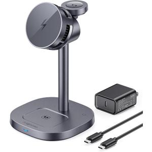 2026 New Magnetic Wireless Charger Stand with TEC Active Cooling, Certified 15w 3 in 1 Charging Station for Apple Charger Stand, Wireless Charger for iPhone17/16/15/14/13/12, Apple Watch, AirPods