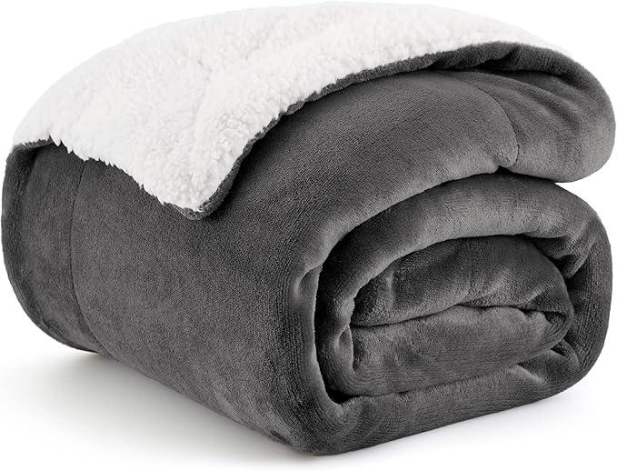 Bedsure GentleSoft Sherpa Fleece Throw Blanket for Couch, Non-Heated, Thick and Warm Throw for Women and Men, Soft Fuzzy Plush Car Blanket for Winter, Charcoal, 50x60 Inches