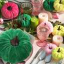 2 x 16 Pcs Christmas Velvet Pumpkins Decor Pink and Green Harvest Christmas Artificial Rustic Pumpkins Decoration Fabric Foam Fake for Holiday Gifts Farmhouse Xams Table Centerpiece