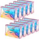 BESARME10 Pcs Holographic Makeup Bags Bulk, Clear Portable Zippered Toiletry Bag for Bachelorette Valentines Day Gifts Party Favors Waterproof Cosmetic Bags Wedding Gifts for Bride Bridesmaids (Holographic Purple Pink)