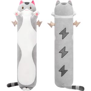 Long Cat Plush Body Pillow, 28” Cute Cat Stuffed Animals Soft Plushies, Kitten Plush Throw Pillow Doll Toy Gift for Girlfriend