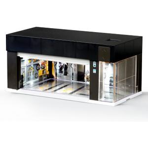 1/64 Scale Diecast Display Case for Hot Wheel Storage with LED Lights, Stackable Electric Garage with Voice Control, 3 Replaceable 3D Scenes Parking Lot Diorama for Model Cars (Black)