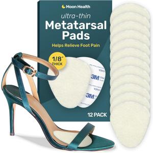 Ultra Thin Metatarsal Pads Women and Men, Ball of Foot Cushions, Metatarsal Foot Pads for Women, Mens Foot Pads for Balls of Feet | 12 Pack, 6 Pairs, 1/8" Thick