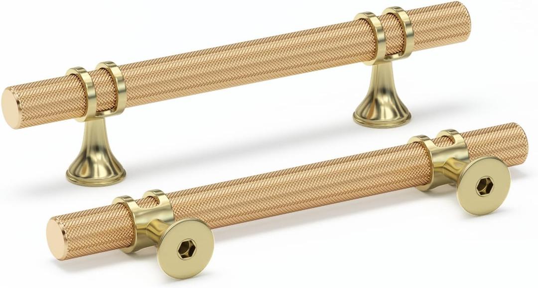 Haliwu 10 Pack Gold Cabinet Pulls, 4 inch Knurled Cabinet Pulls, Champagne Gold Handles Brushed Brass Handles for Dresser, Kitchen Hardware Drawer Dresser Knobs